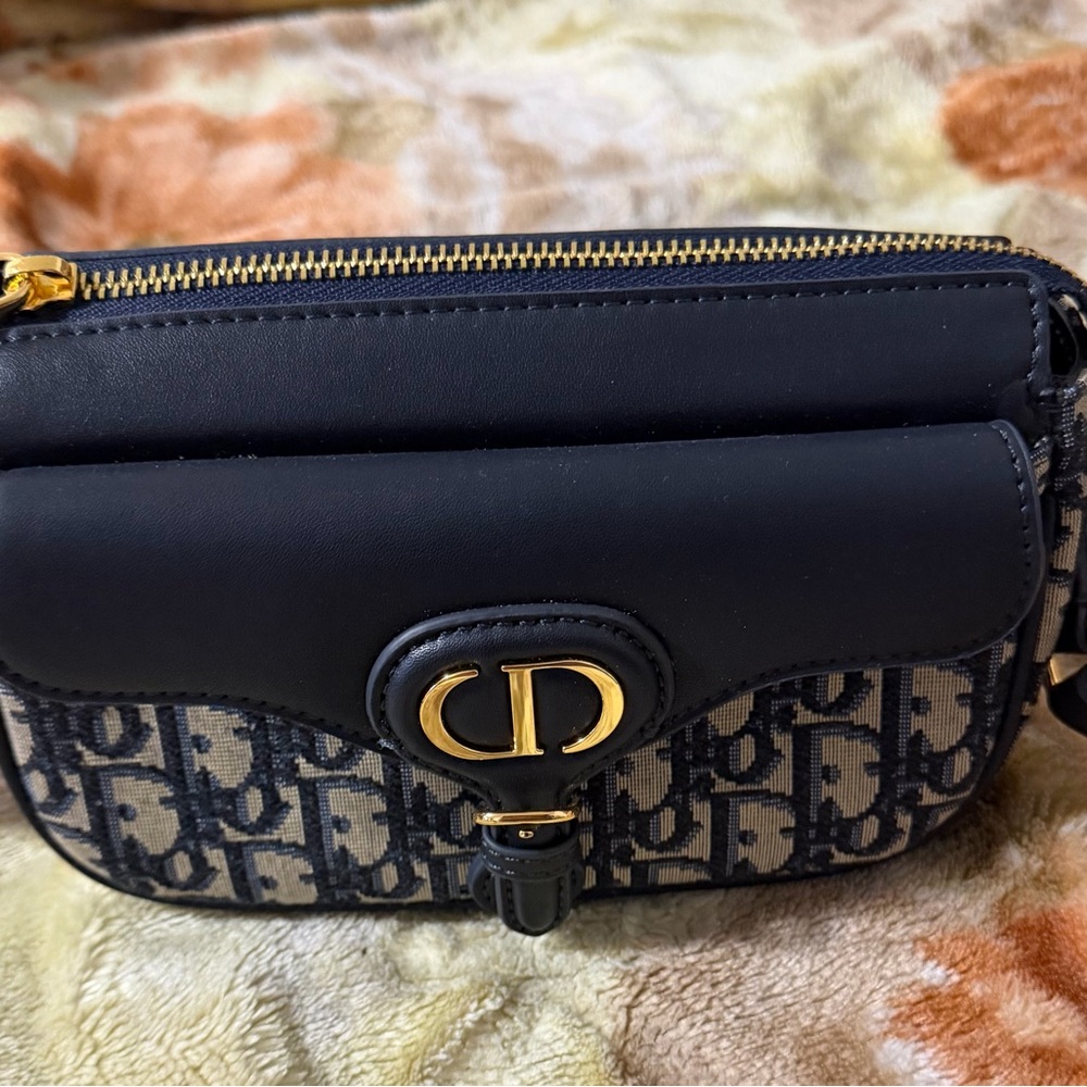 Dior Navy and Gold Monogram Crossbody Bag